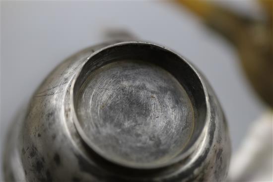 A Chinese pewter mounted Yixing teapot, Daoguang mark and of the period (1821-50), 14.2cm across